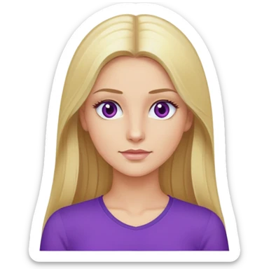 Luxury blonde model, hazel eyes, sleek long hair, purple top sticker