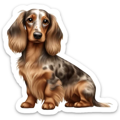 Two brown Merle long haired Dachshunds full body one is smaller sticker