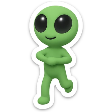 Create a neon green alien dancing, almost identical to the reference image, with minimal changes in the positions of arms and legs, looking straight ahead. This is frame 9 of an animation. PNG format with transparent background. sticker