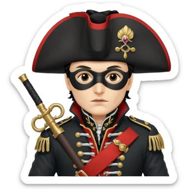 Adam Ant  with black mask is wearing a Hungarian jacket Hussar'S JACKET, holds two firelocks holsters in his hands sticker