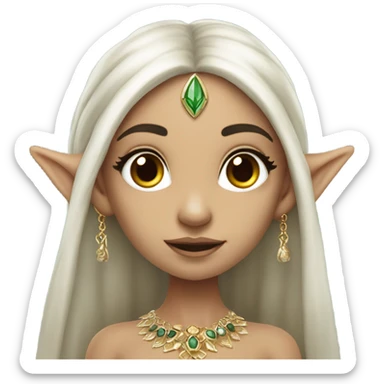 elf princess with pointy ears, white skin, dark hair with jewellery,  sticker