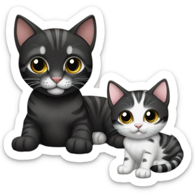 two-cats-bengal-and-cat-black-kitten-together sticker