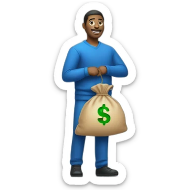 man with money bag in blue cloths sticker