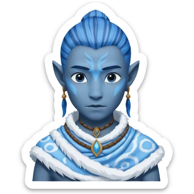 a Avatar blue skin wearing ancient animal skin cloth with snow, half body, icon sticker