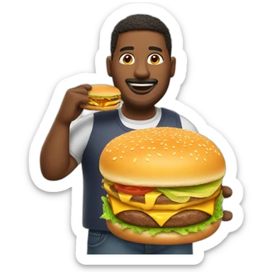 A big man eating a burger sticker