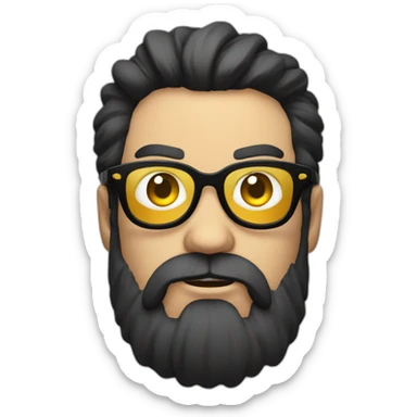 angry men with black hair and beard with golden glasses coding on pc sticker