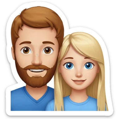 Woman with blue eyes and long blond hair and a bang in love with brown hait man with beard and freckles sticker