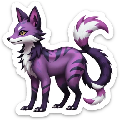 Kawaii dark black purplish blackish edgy fantasy ethereal feline-vernid-sergal-monster-furret-Lycanroc-umbreon-fursona animal creature full body with intricate markings  sticker