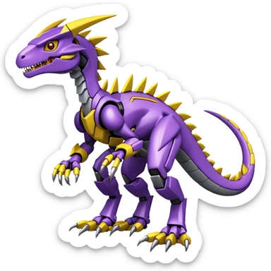 Cool Edgy Purple Yellow Digimon-Fakemon-Guilmon-Velociraptor-Dragon-Mecha full body sticker