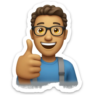 A man with glasses smiling broadly as he raises his thumb in a sign of joy and confidence. His glasses shine with flashes of happiness in the gif. sticker