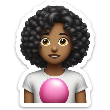 white teen with black curly hair blowing bubblegum sticker