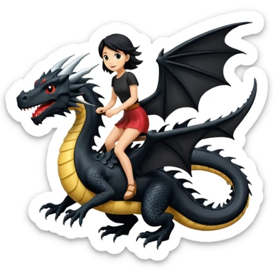 Super large black dragon flying with a  female rider on top of it sticker