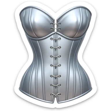 A luxury corset emoji made of silver chrome, smooth metallic curves, minimal fashion silhouette, glossy reflections, sensual high-end aesthetic, iOS emoji style, centered, clean white background sticker