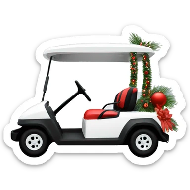 White 6 seat golf cart with holiday lights and Christmas decorations  sticker