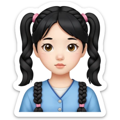 Make a Korean girl with cute pigtails and black hair sticker