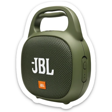 Minimalist JBL Clip 4 speaker with classic green army camouflage pattern, iOS emoji style sticker