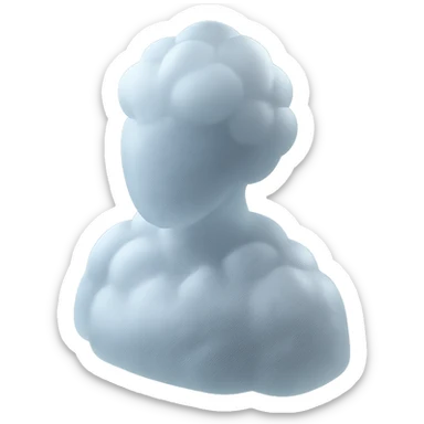 A person from the shoulders up, entirely composed of fluffy, convex white clouds. sticker