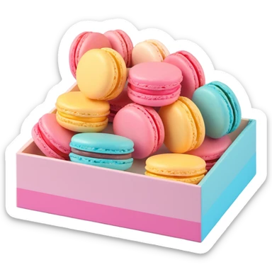 a box of macarons with geometric patterns, pastel colors, glossy finish, modern and stylish, iOS 3D emoji style sticker