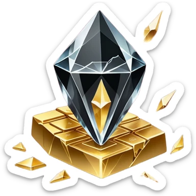 Minimal black hand outline gripping a shattered diamond prism, light shards projecting luxury items (e.g., perfume, gold bars), deep burgundy (#4A0E27) and onyx (#000000) background with metallic gold (#FFD700) fractures, dramatic chiaroscuro lighting, edgy opulence sticker