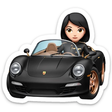 BatGirl driving her satin-black and rose gold 56 Porsche spider too fast in the country despite the rainy conditions making the tires slippery sliding sideways and her black hair flutter  sticker