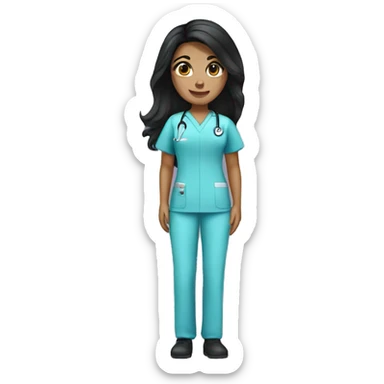  1 Nurse ,white skin ,woman, long black hair with brown highlights,pink scrubs  sticker