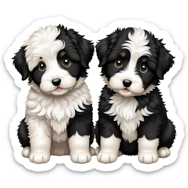 Two black and white aussiedoodle puppy sticker