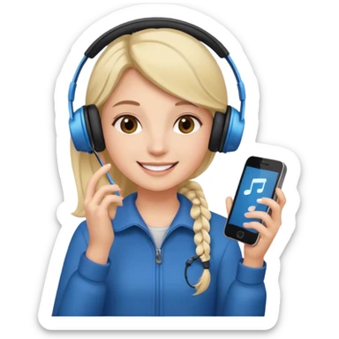 Girl listening to music with earphone and phone in hand sticker