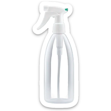 a sleek, transparent plastic spray bottle with a sturdy white trigger handle, featuring a 10-cm-long narrow stainless steel nozzle tube. The metal tube has a slight curve at the tip, designed to reach tight spaces for precision spraying. sticker