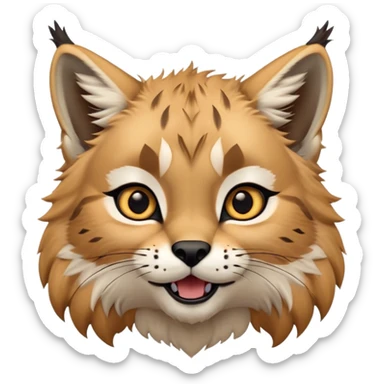 Cinematic-realistic cute-Lynx-Portrait-Emoji – Head tilted dramatically with an exaggeratedly amused expression, featuring a thick, tufted golden-brown coat with striking black ear tufts, wide, expressive amber eyes filled with playful disbelief zoomed out to show shoulders and fluffy paws sticker