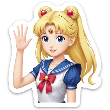 anime girl sailor moon waving hand sticker