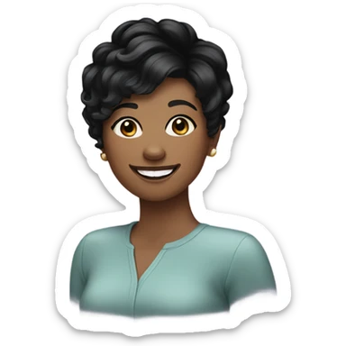 woman pixie cut black hair smiling sticker