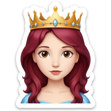 Beautiful long burgundy haired girl wearing a princess crown sticker