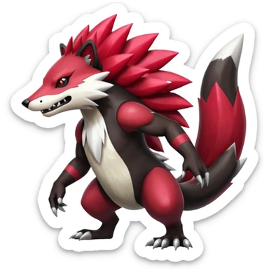 Cool edgy scaly shiny vibrant badass Skuntank-Obstagoon-Zangoose-fusion, full body sticker