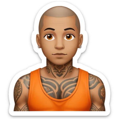 atttactive tatted inmate wearing orange  sticker