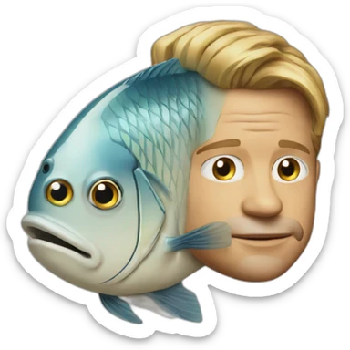 A fish with Brad Pitt face sticker