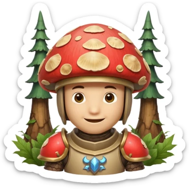 mushroom knight portrait, head and shoulders only, helmet made entirely of a large mushroom cap, textured mushroom surface, tiny fantasy armor collar, heroic smile, magical forest vibe, 3D cartoon, mobile game icon style, clean background, no text, no watermark
 
 sticker
