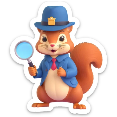 detective squirrel with magnifying glass and detective hat, 3D emoji Microsoft style sticker