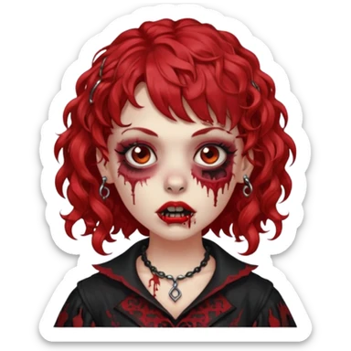 zombie girl red hair cacheado médio e franja, com piercings na boca, nariz e sobrancelha,  roupa gótica  sticker