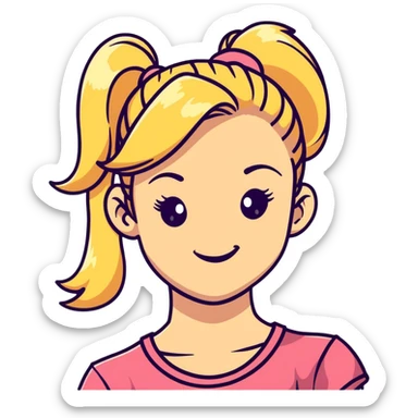 blonde girl with high pony tail hair, winking sticker