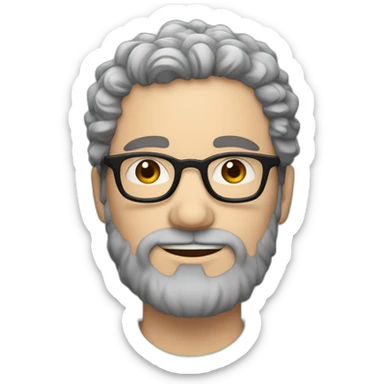 one european guy with short curly grayish  hair and beard and blue eyes and glasses sticker