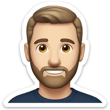 irish man light blue eyes, brown short receding hair and short beard, wearing a smart navy blue jumper. sticker