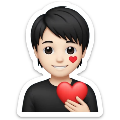 emoji face with emo hair holding a heart and hes so happy sticker