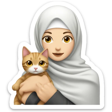 pretty white skin woman with hijab hugging a cat sticker