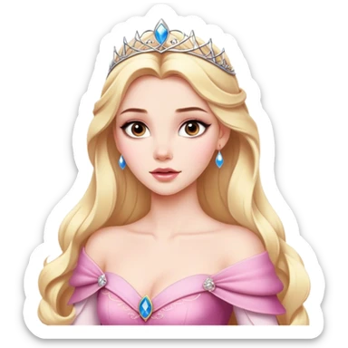 blonde model with brown eyes, luxury makeup, disney princess aurora sticker