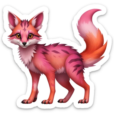 Feral Rare Fantasy dark pastel gradient-pink-red-orange Vernid-Sergal-Genet-species by LiLaiRa, random markings, tufted ears, full body, 4 legs sticker