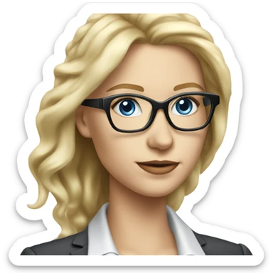Pretty Caucasian blonde woman with glasses in a suit working, hyper realistic with blue eyes  sticker