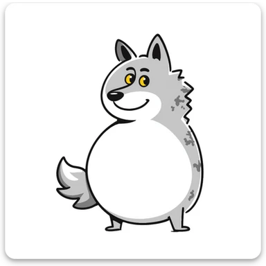 Wolf with enormous pregnant belly, gray fur, yellow eyes, standing sideways to show the large belly sticker
