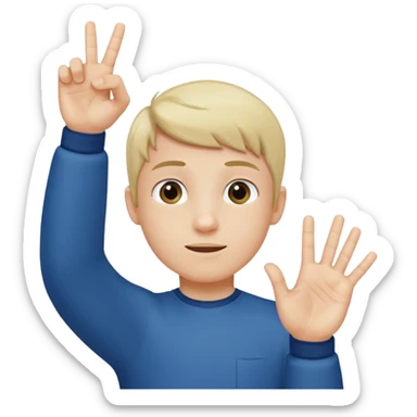 Boy his hand up on the right hand there is number 6 and the left hand number 7 sticker