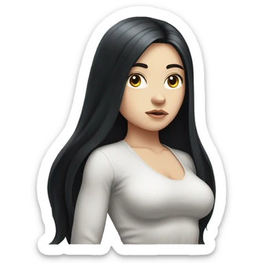 Pale girl with long black hair squatting weight sticker