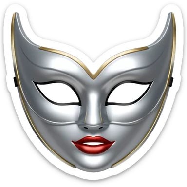 A sleek masquerade mask emoji made of polished silver chrome, smooth sensual curves, reflective metallic surface, mysterious sexy luxury vibe, minimal iOS emoji style, centered, clean white background sticker